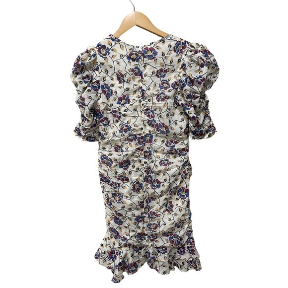 Isabel‎ Marant Étoile Sireny Puff-Sleeve Ruched Floral Cotton Mini Dress Size 4 - Picture 8 of 9